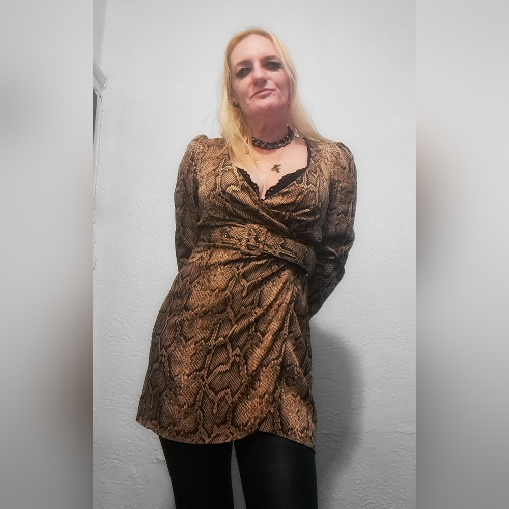 Snakeskin print wraparound minidress